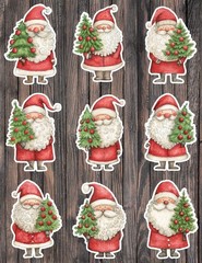 Santa with Christmas Tree Die Cut Vinyl Stickers Scrapbooking Laptop Waterbottle