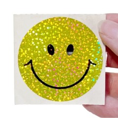 Vintage Sandylion Large Holographic Smiley Happy Face Sticker Yellow Sparkly Y2K