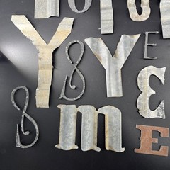 Huge Lot 40 Tin Aluminum Metal Letters Symbols Assortment Craft Rustic Brutalist