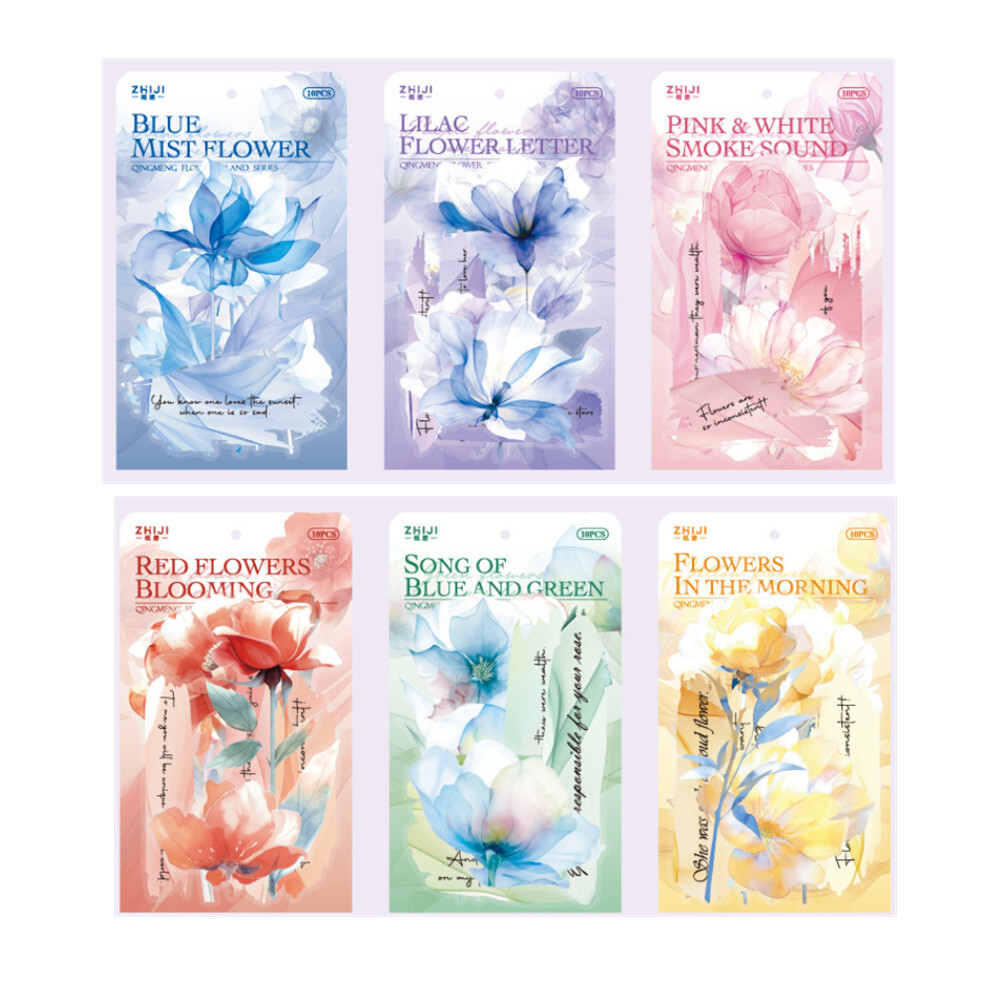 10Pcs Blooms Flowers PET Stickers Large Size Scrapbook DIY Journal Card Crafts