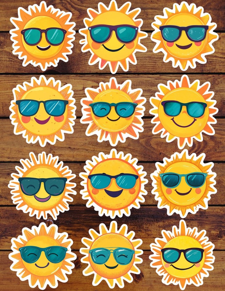Sun in Shades Die Cut Vinyl Stickers Set Scrapbooking Laptop Waterbottle