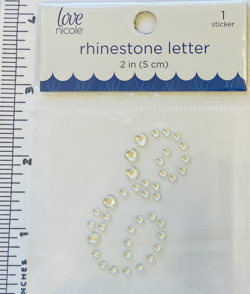 Letter Cursive E Rhinestone Sticker 2″ Clear Crystal Scrapbook Monogram Bling