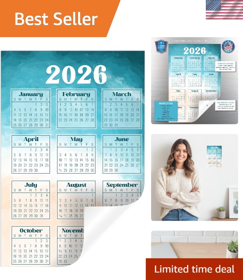 Vibrant Coastal 2026 Calendar Wall Sticker – 6×9 Removable & Repositionable