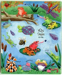 NRN Designs FROG POND Snake Turtle Ladybug Scrapbook Stickers Dragonfly 3 Sheets