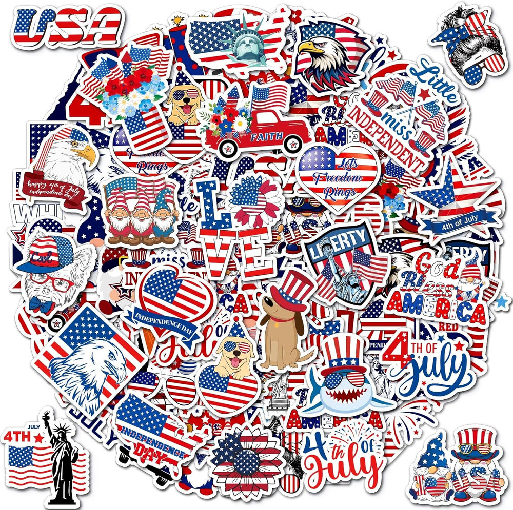 200 Pcs 4Th of July Stickers, Vinyl America Patriotic Stickers and Decals Bulk f