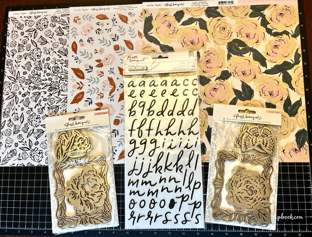 Crate Paper FRESH BOUQUET Wood Veneers, Aster Alpha Stickers, 12×12 Paper LOT