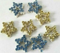 CraftbuddyUS 20pcs x0.5in BLUE / GOLD STARS Stick on Rhinestone Gems