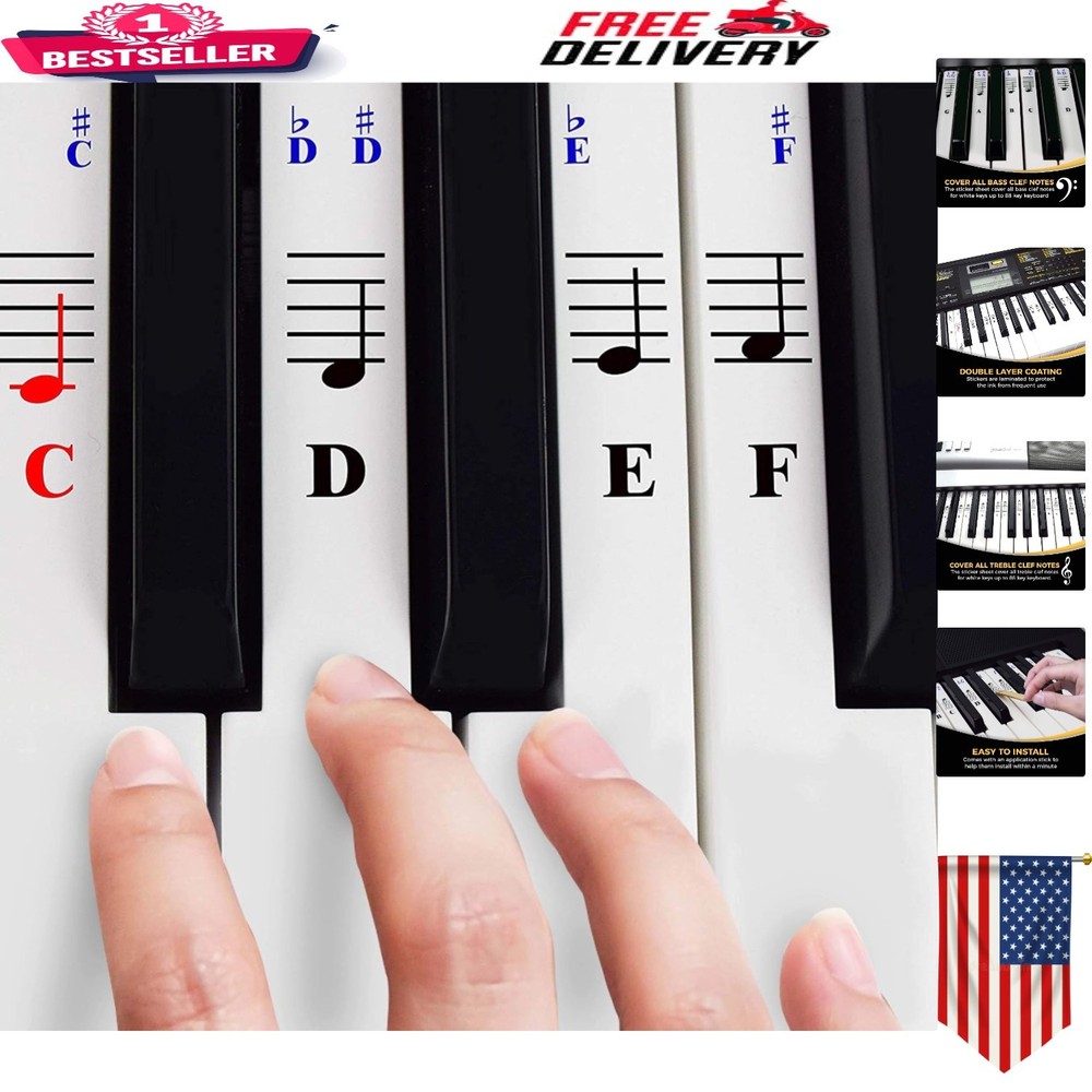 Removable 52-Piece Piano Stickers for All Keyboards – Transparent Vinyl Design