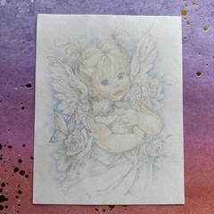 Vintage 80s 90s Pastel Heavenly Angel Kitten Santiago Stationery Paper Sheets