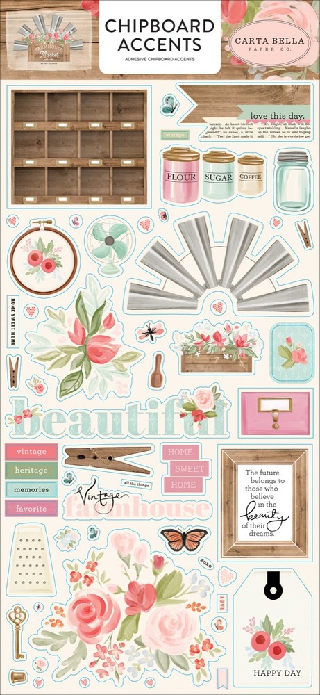Carta Bella Paper FARMHOUSE MARKET 6×13 Sheet of Chipboard Accents