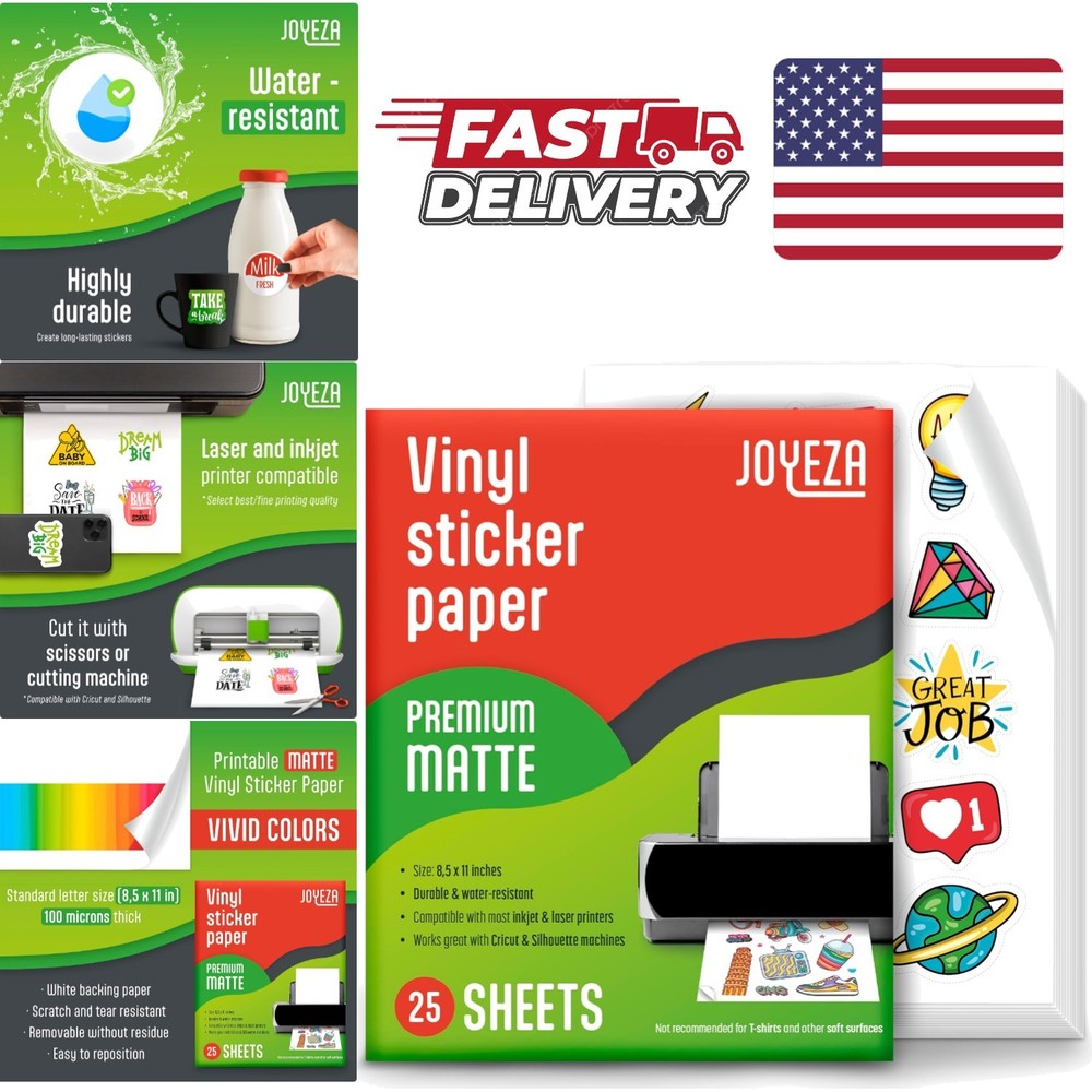 Inkjet Printable Vinyl Sticker Paper 25 Sheets Waterproof Tear Resistant Quality