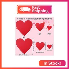 36 Pcs Valentines Heart Cutouts Paper Hearts 12» 8» 4» Red Heart Shaped Cards