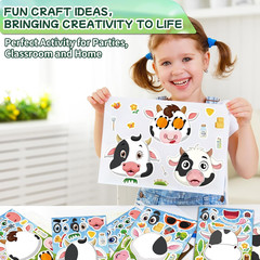 Cow Stickers 24 Pcs Make-A-Face Mix and Match Sticker Sheets for Kids Cute Cow P