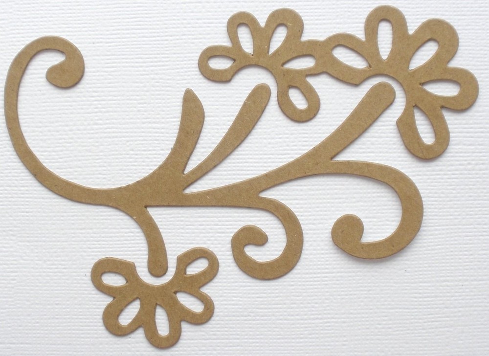(3) FLORAL FLOURiSH – Style 2 – Accent Swirl Bare Chipboard Die Cuts – 5″