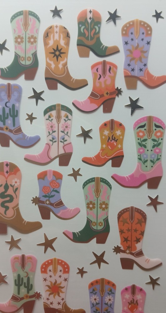 Hello Hobby Designer Stickers Cowboy Boots Gold Hearts Western Style
