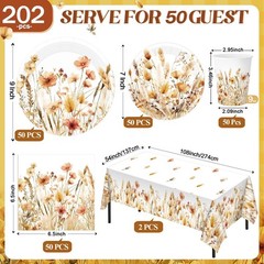 Layhit 202 Pcs Fall Wildflower Party Decoration Supplies Brown Floral Paper P…