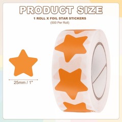 Star Stickers Roll 1 Inch, 500pcs Adhesive Star Labels for DIY Crafts, Orange