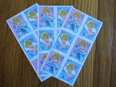 Vintage Disney Cinderella Stickers Blue Pink Rectangles Three (3) Sheets