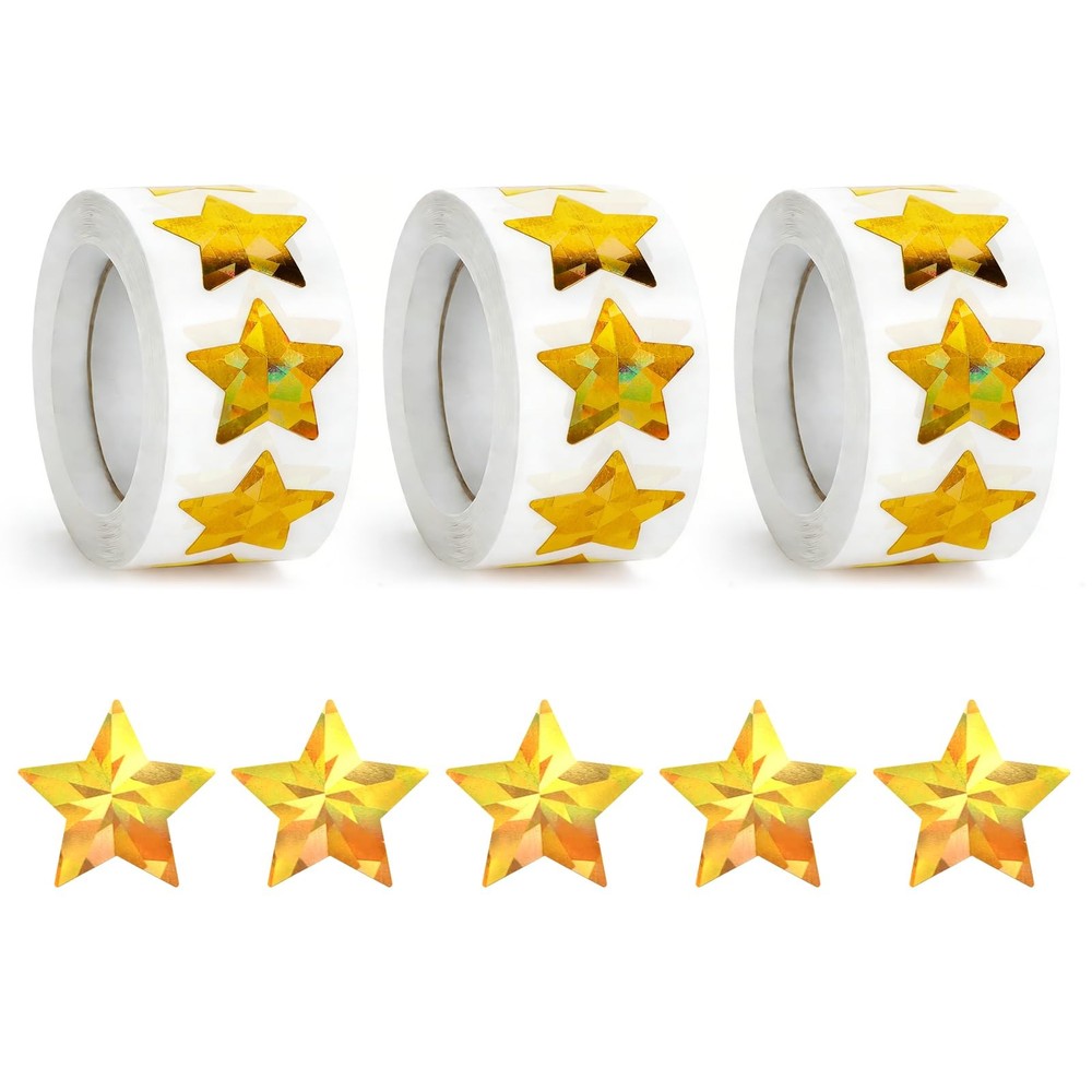 1500 Pcs Holographic Gold Stars Stickers 1 Inch Self Adhesive Foil Star Stick…