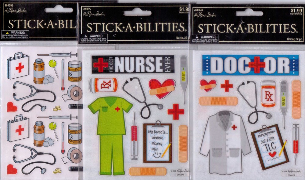 The Paper Studio Stickabilities MEDICAL Themed Stickers~U Choose! Quick Ship