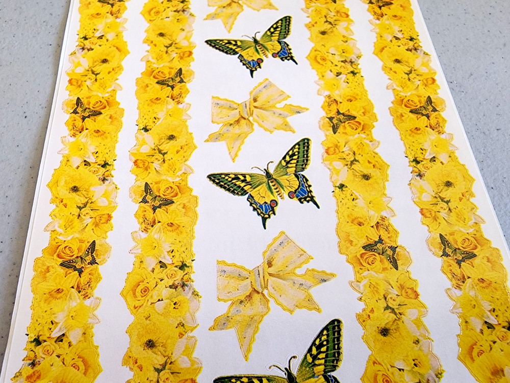 Frances Meyer Vintage Butterflies Yellow Roses Border Stickers Scrapbook NOS 12″