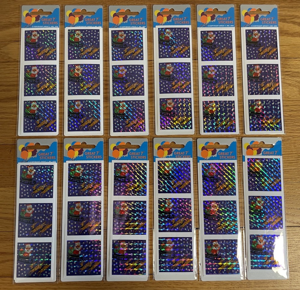 x36 Santa Rudolph Vintage Prism Sticker Lot – 12 Packs of 3 – Sealed Mint!