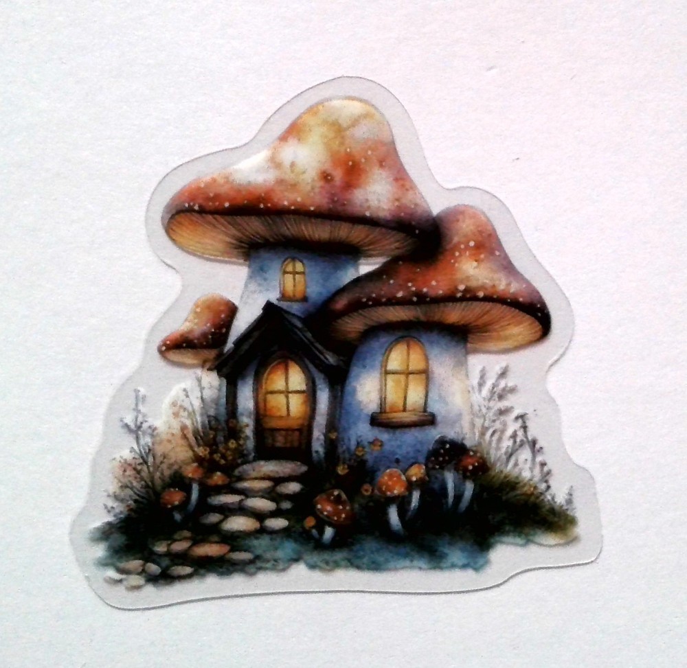 Mushroom Fairy Tale House Clear Vinyl Decal Sticker Water Resistant Laptop Gift