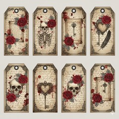 Set Gothic Love Tags Junk Journal Scrapbook PICK ONE SET