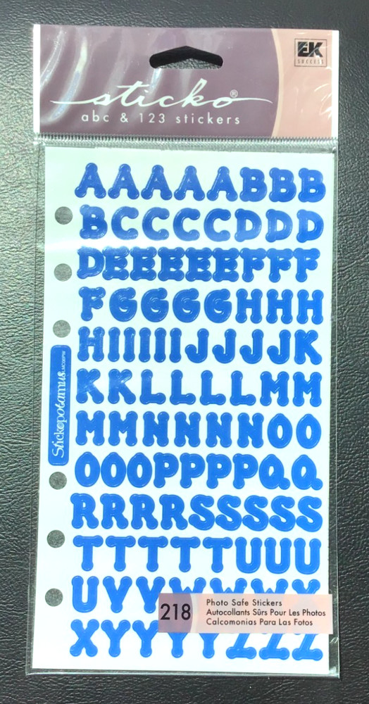 RETIRED STICKO THEMED SCRAPBOOK STICKERS Blue Upper Lower Case ABC 123 *