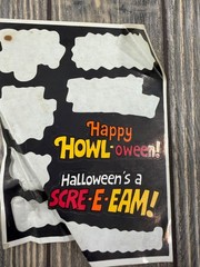 VTG HALLOWEEN STICKER 2 Stickers BLACK ORANGE SCARY HORROR Partial Sheet