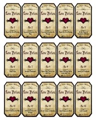 HALLOWEEN 15 LOVE POTIONS GLOSSY LAMINATED 3″ x 1 3/8″ CUT AND READY TO USE