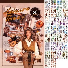Scrapbook Stickers Book – 400 Aesthetic Pre-Cut People & Washi Stickers Beige