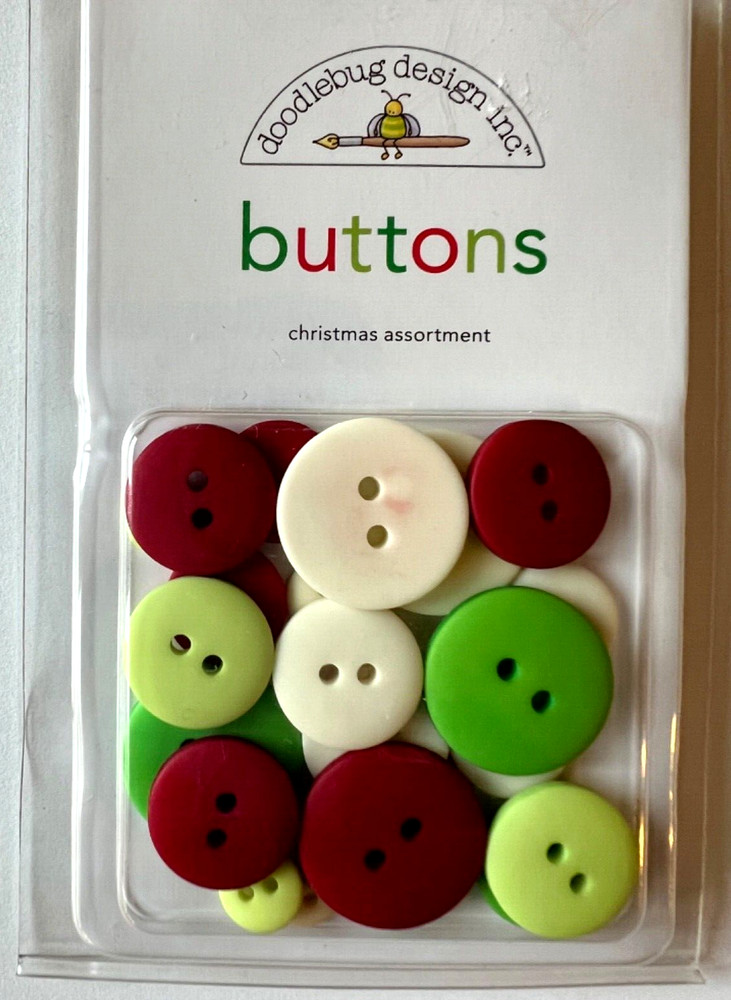 DOODLEBUG DESIGN INC Christmas Assortment buttons 24 count, 4 sizes, 6 colors