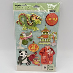 K&Company Scrapbook Stickers 3D «Happy Trails China» Grand Adhesions 8 Stickers