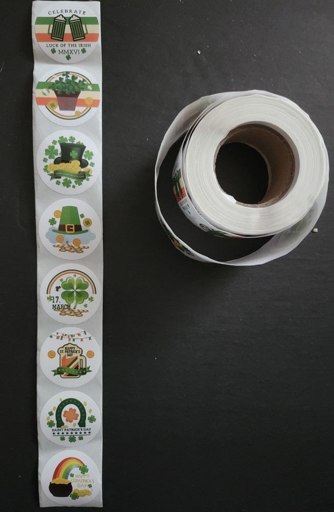 FREE Irish Roll of 500 Happy St Patrick’s Day Asst Stickers Lucky Shamrock NEW