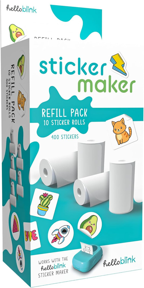 Sticker Maker Refill Pack – 10 Rolls: 5 Round, 5 Square – Makes 400 Custom Stick
