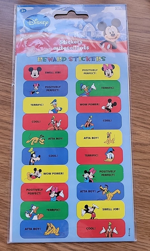 Disney Reward Stickers 20 Stickers Per Sheet 2 Sheets Mickey Minnie Mouse Pluto