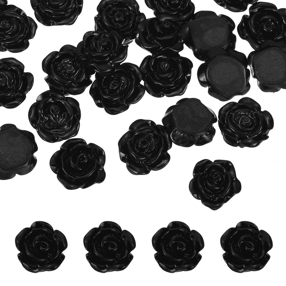 10mm Resin Rose Flatback Charms, 30 Pcs Flatback Embellishment, Black