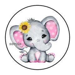 30 CUTE PINK BABY ELEPHANT ENVELOPE SEALS LABELS STICKERS 1.5″ ROUND SUNFLOWER