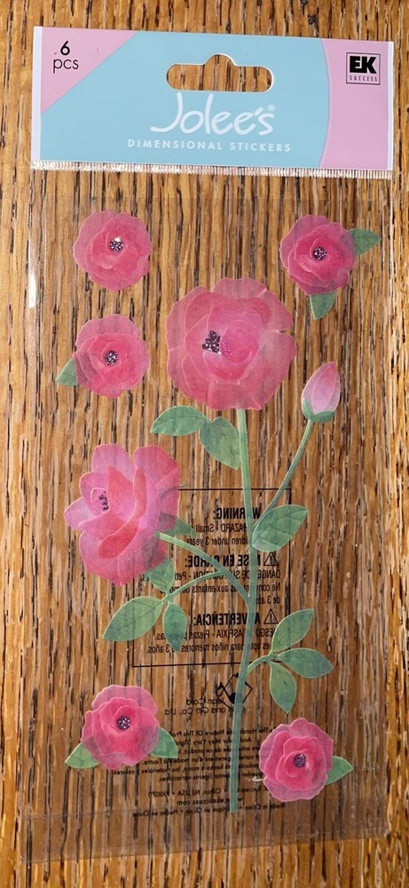 RARE Jolees Red Roses Flowers Stem Buds Velum W/Gem Garden 3D Scrapbook Stickers