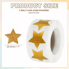 Star Stickers Roll 1 Inch, 500pcs Sparkly Foil Star Labels for Reward, Golden