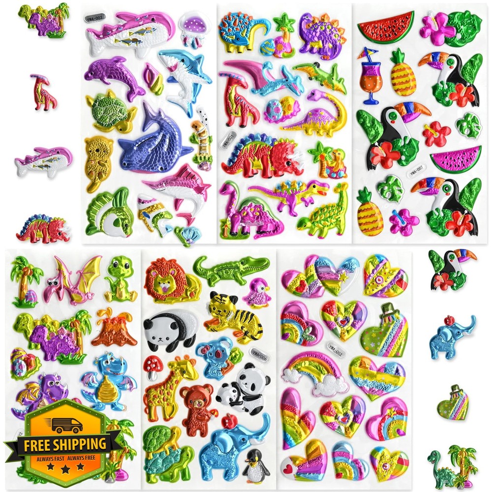 Meafeng 76 PCS 3D Glitter Stickers 6 Sheets