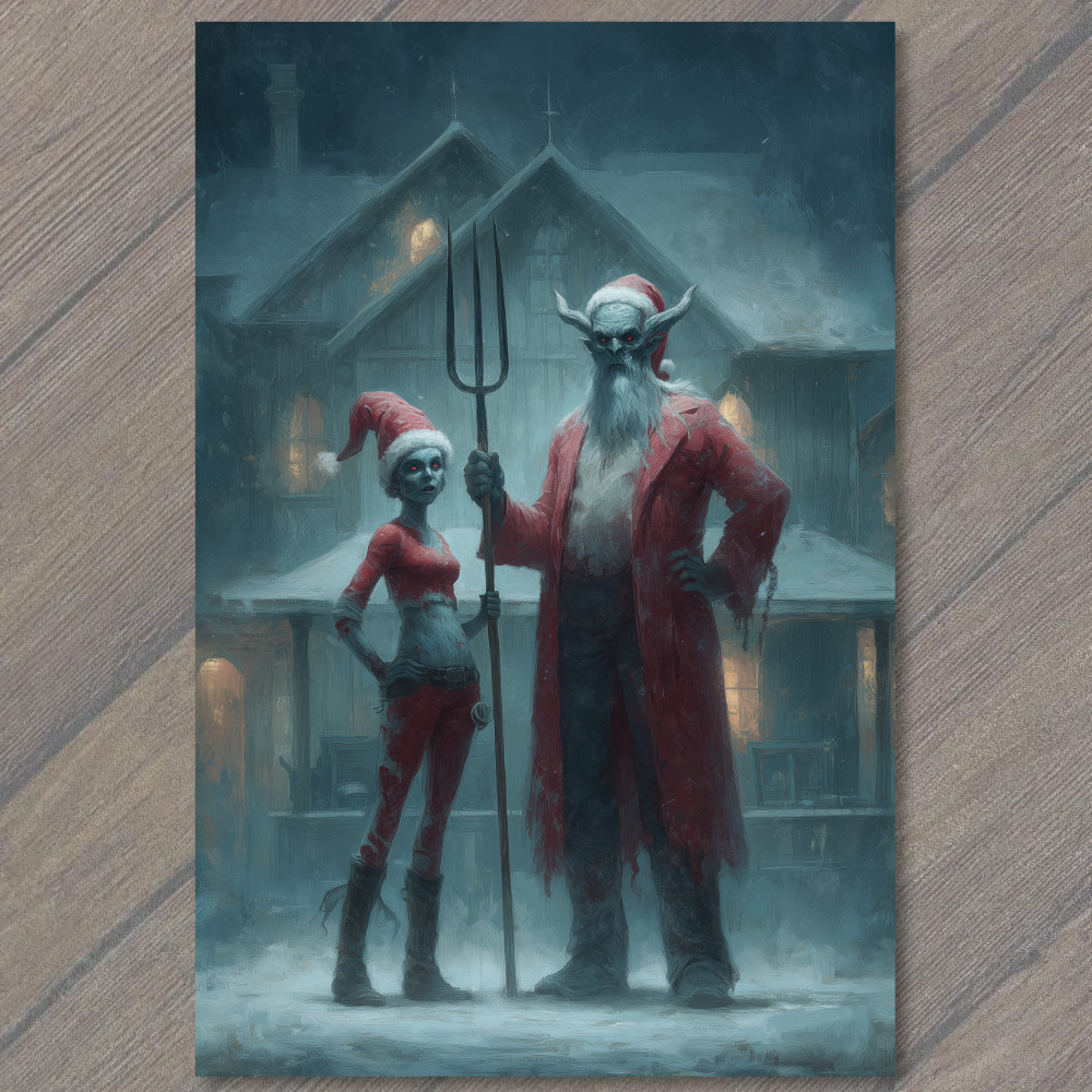 STICKER Monster Santa Girl Pitchfork Snow Creepy Christmas Gothic Farm Horror