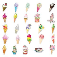 50 Pcs Sweet Ice Cream Stickers, 1.96-3.15inch Cool Cartoon Decorative Sticke…
