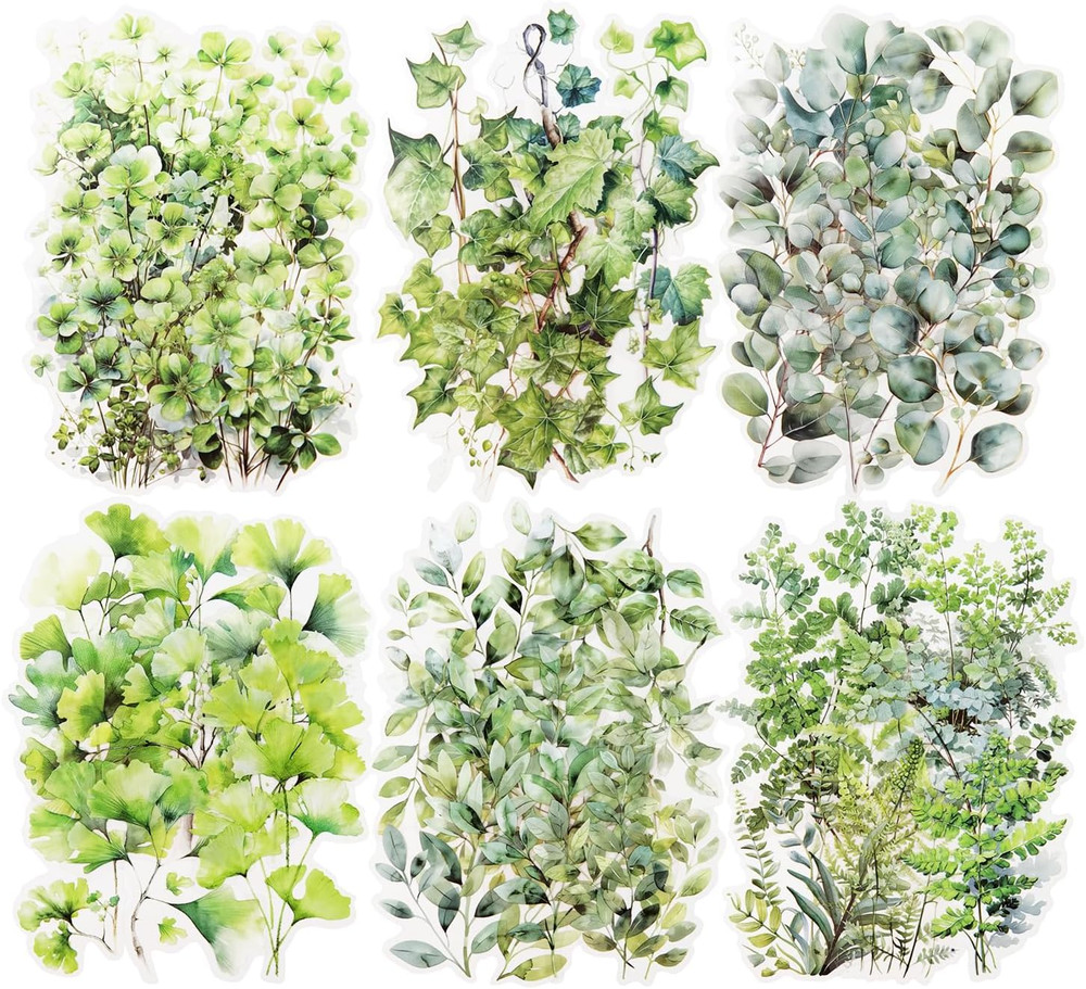 Botanical Leaf PET Stickers Set, 120PCS Transparent Plant Ephemera for Scrapbook