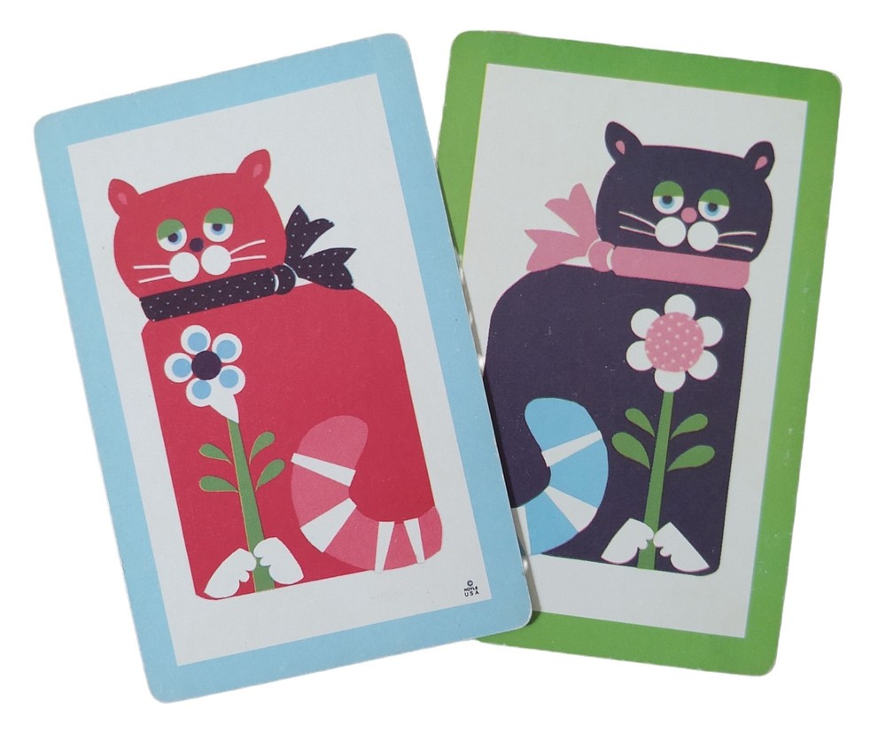 Sweet Colorful Cats Flower Cards Vintage Mid Century Junk Journal Scrapbook