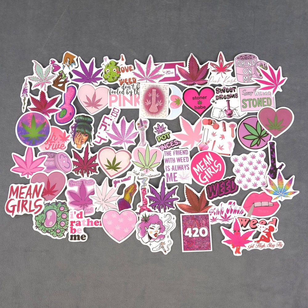 Pink Stoner Babe Cannabis Leaf 420 Stoned Stickers – Set of 10 Random Stickers