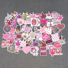 Pink Stoner Babe Cannabis Leaf 420 Stoned Stickers – Set of 10 Random Stickers