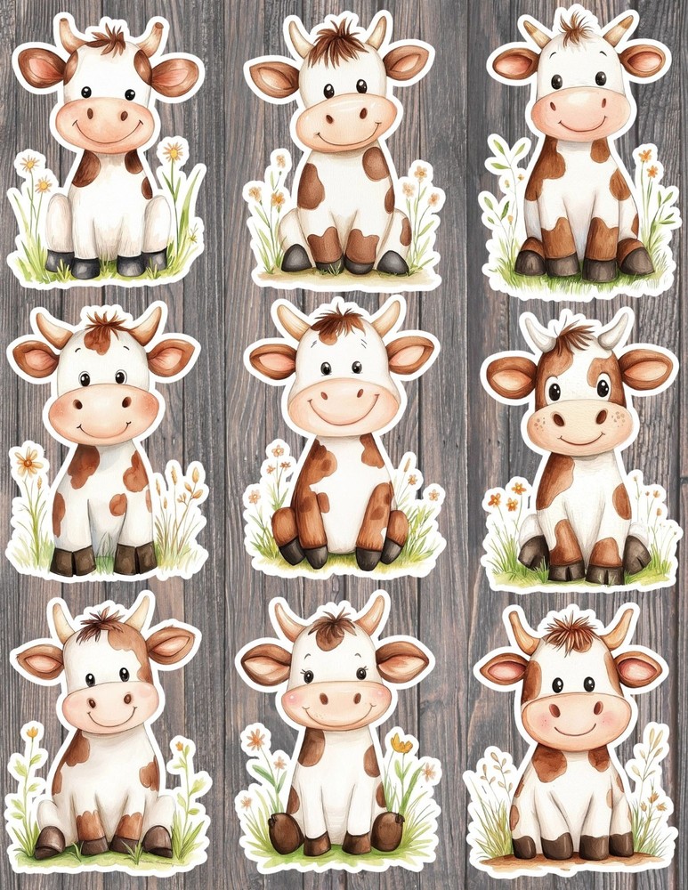 Cute Brown Cow Die Cut Vinyl Stickers Set Scrapbooking Laptop Waterbottle