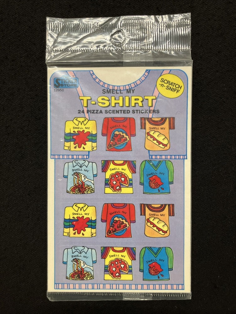 Smell My T-SHIRT pizza SCRATCH n SNIFF stickers The Sticker Store SEALED VTG